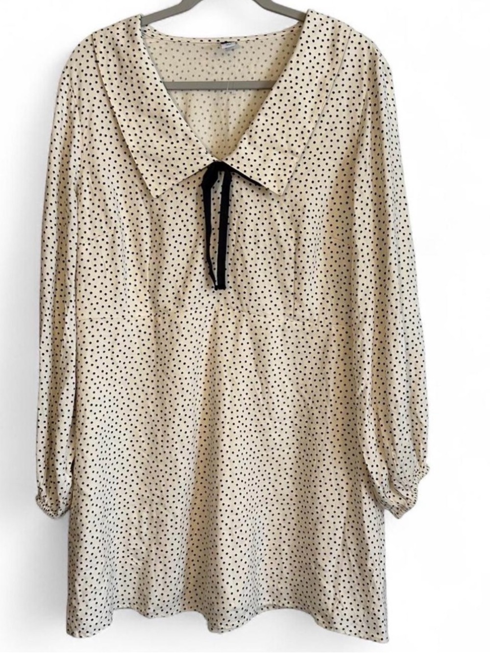 Old Navy Cream Polka Dot Dress XL V Neck Collar Long Sleeves Coquette Kawaii - Picture 2 of 8